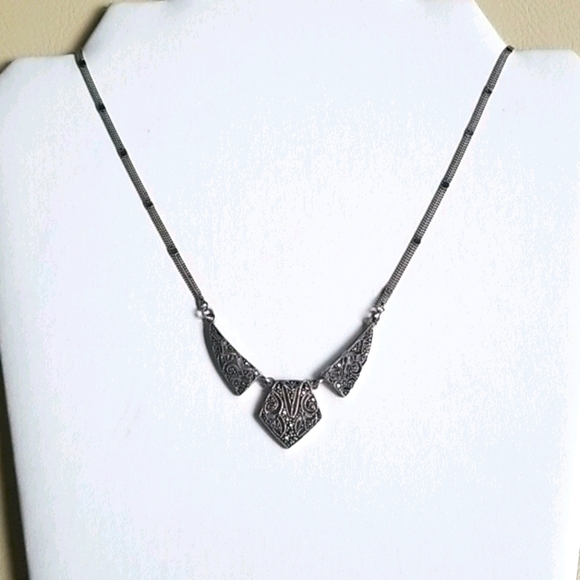 Vintage Art Deco 1920s Marcasite Sterling Silver Pendant Necklace - Picture 16 of 16